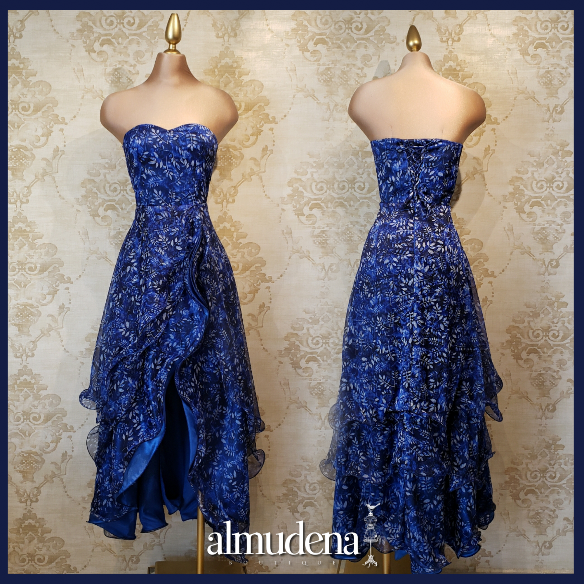 Vestido Azul Rey Largo con Estampado de Noche - Almudena Boutique - Ropa  para mujer, Vestidos cortos, de noche y para novias