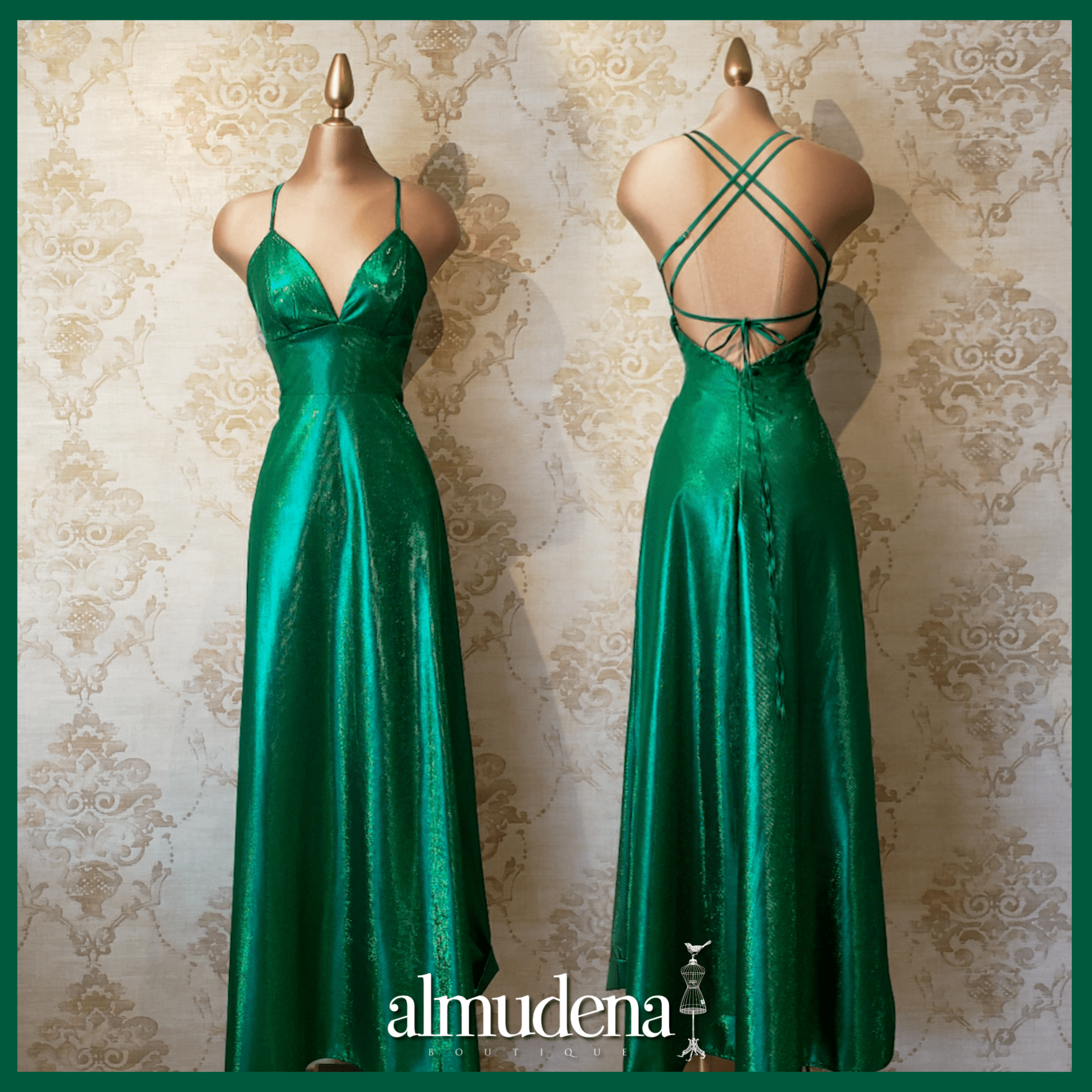 Vestido Verde Largo Brillante de Noche - Almudena Boutique - Ropa