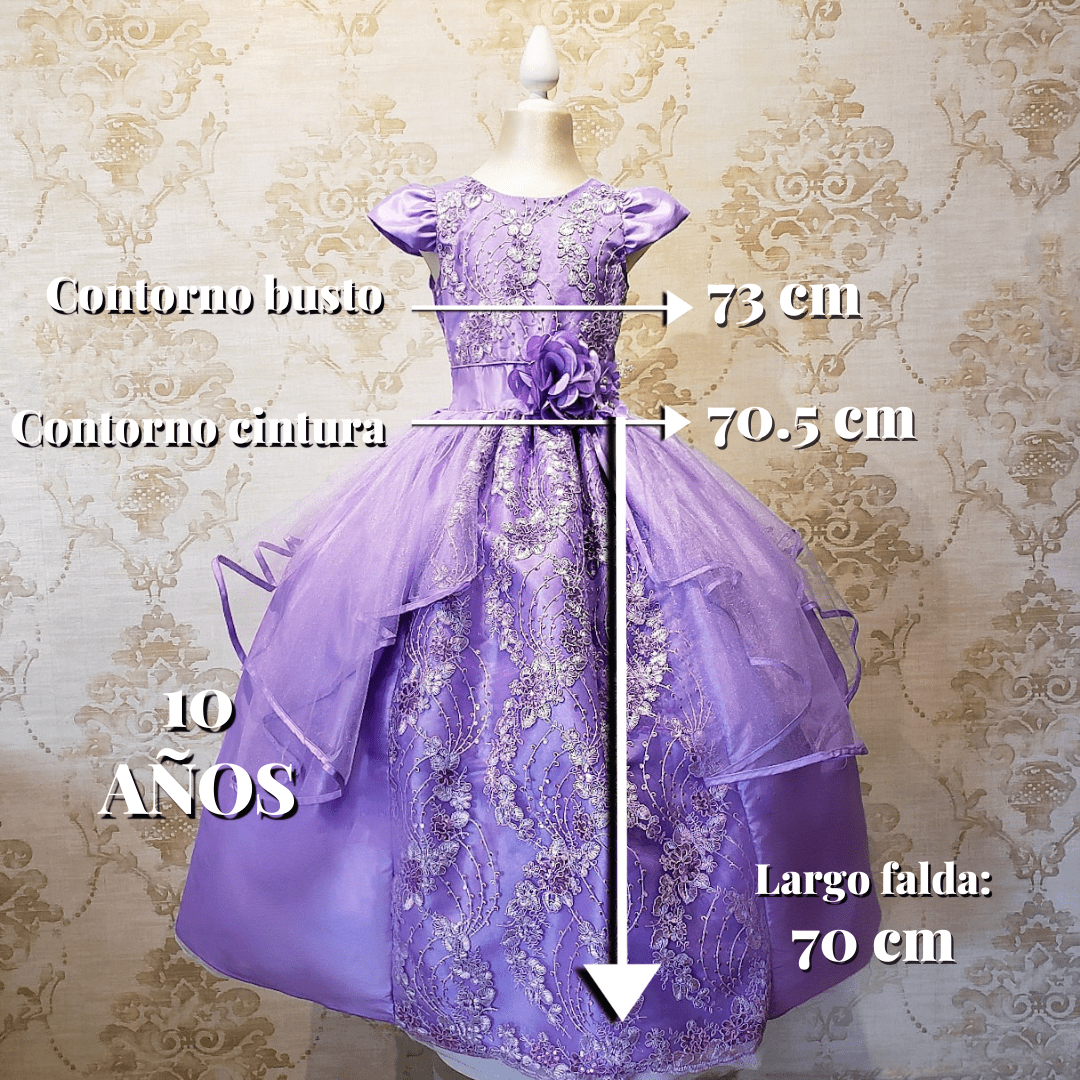 Vestido de Niña Fiesta Lila Encaje Bordado con Flor Tallas 10 a 12 Años -  Almudena Boutique - Ropa para mujer, Vestidos cortos, de noche y para novias