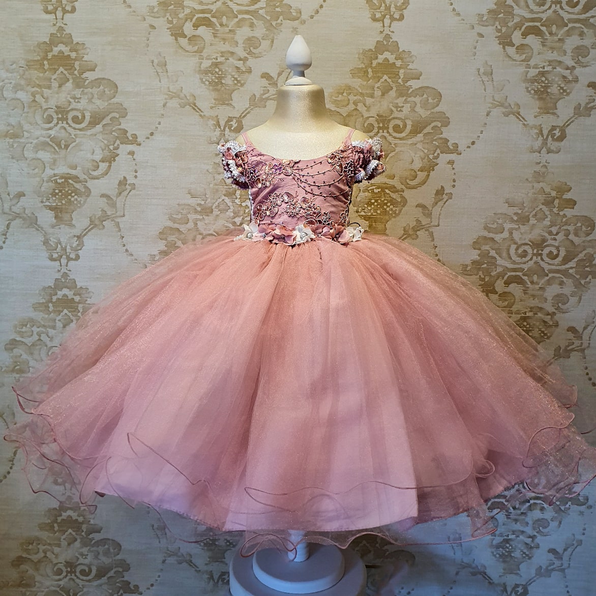 Vestido de Niña Fiesta Rosa Palo con Flores Presentación Tallas 2 a 6 Años -