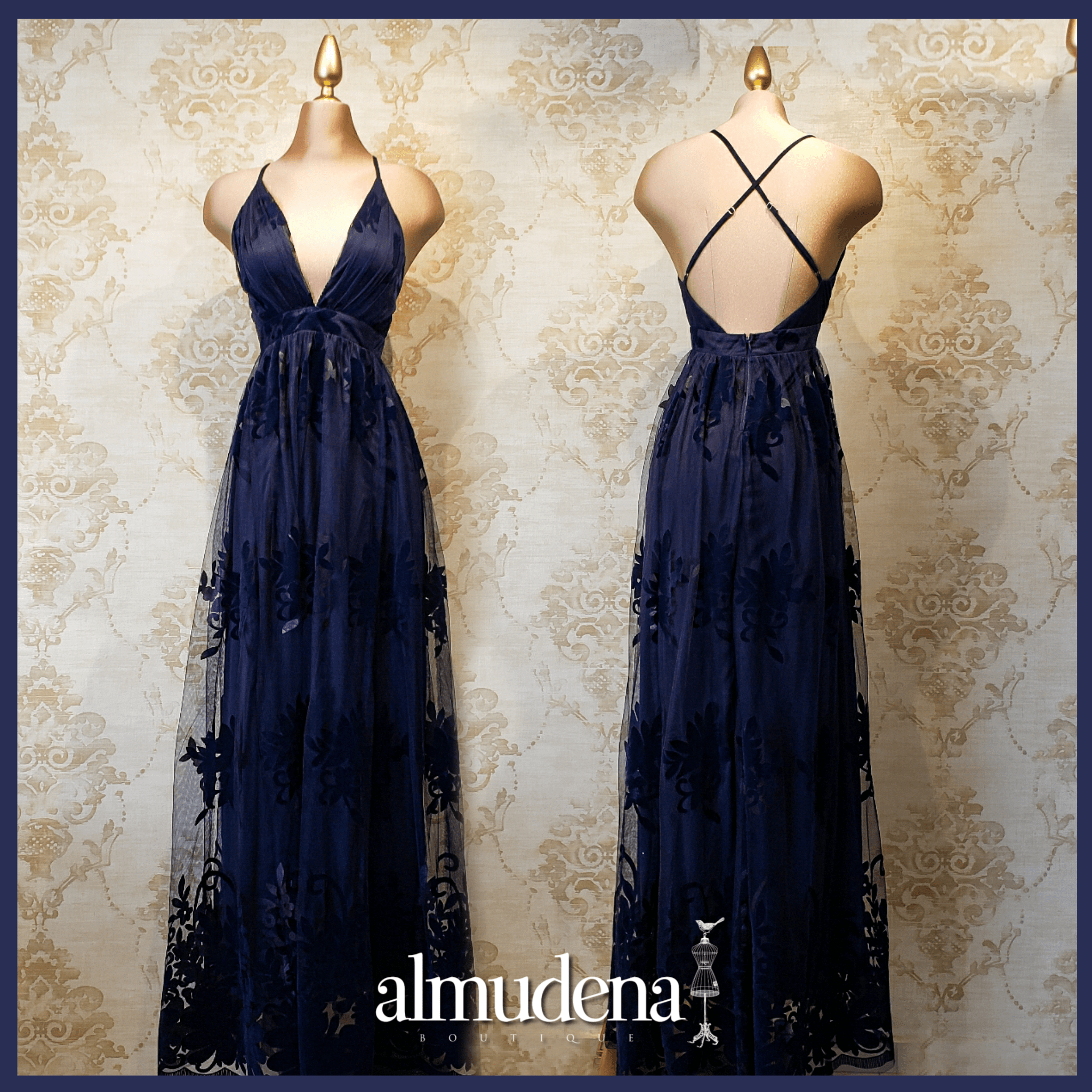 Vestido Azul Marino Largo Terciopelo de Fiesta - Almudena Boutique - Ropa  para mujer, Vestidos cortos, de noche y para novias
