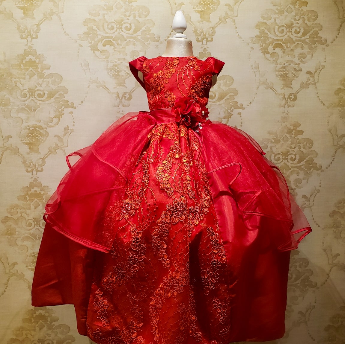 Vestido de Niña Fiesta Rojo Encaje Bordado con Flor Talla 2 a 8 años -  Almudena Boutique - Ropa para mujer, Vestidos cortos, de noche y para novias