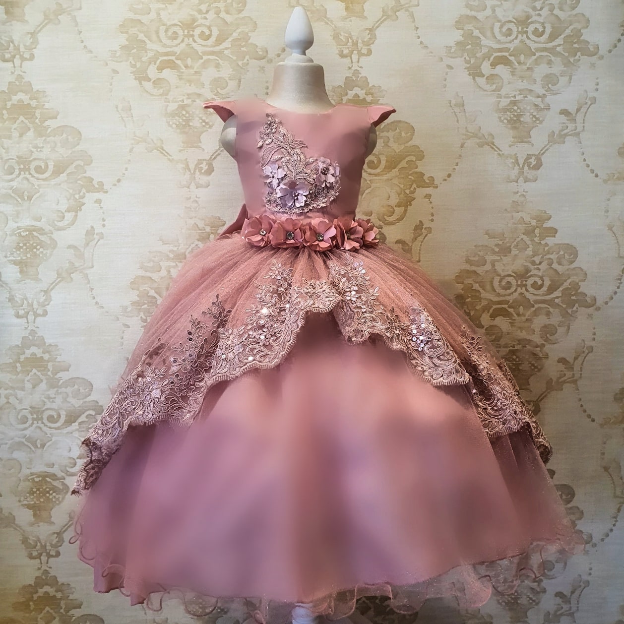 Engañoso Agrícola estas Vestido de Niña Fiesta Rosa Palo con Encaje Elegante Manga Corta Talla 2 a  4 años -