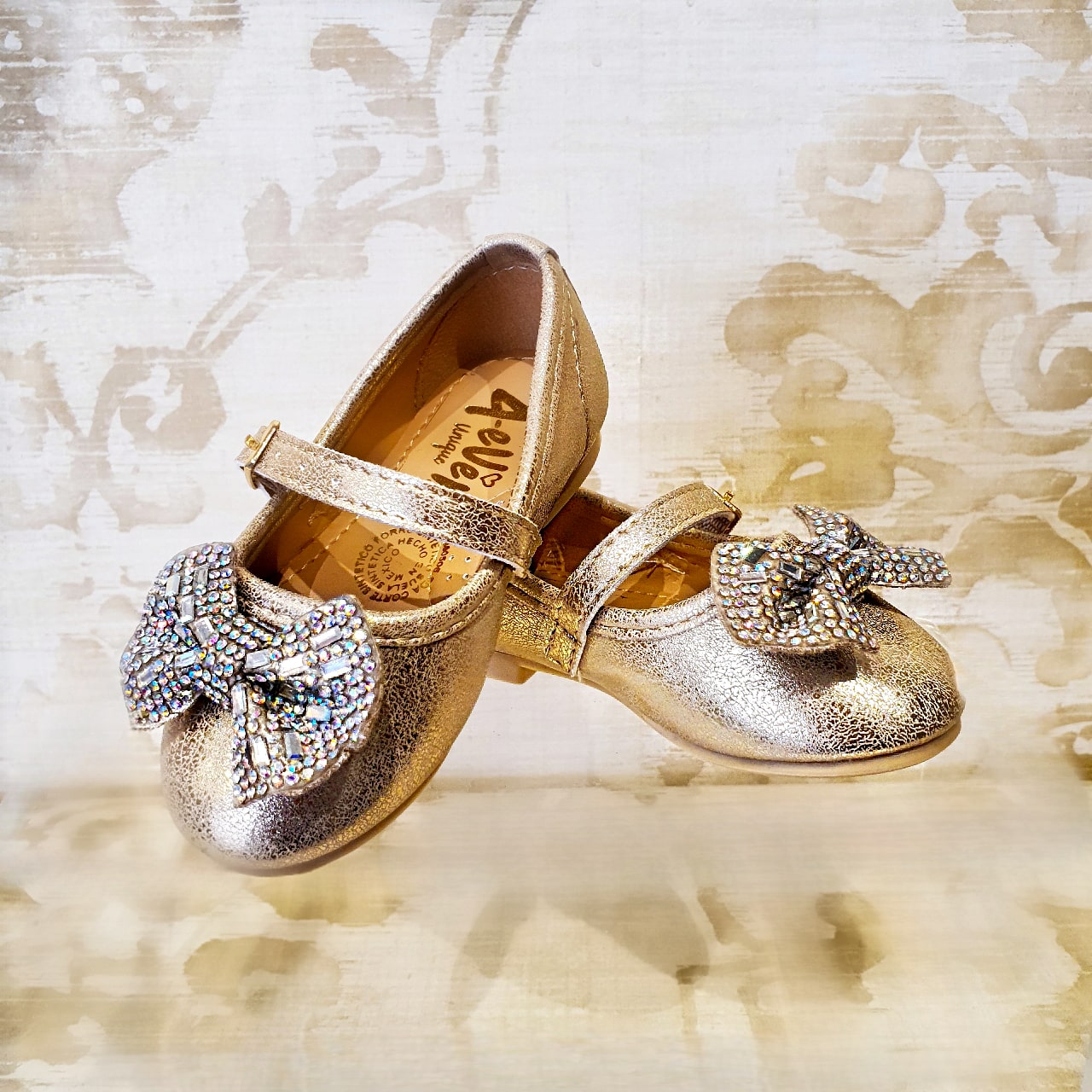 Zapatos de Niña Oro con Moño Plata Fiesta - Almudena Boutique