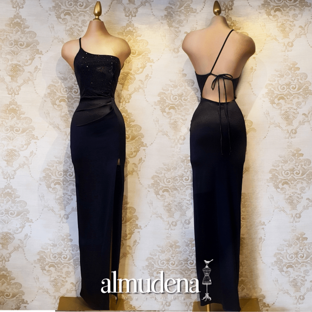 Vestido Negro Largo de Fiesta - Almudena Boutique - Ropa para mujer,  Vestidos cortos, de noche y para novias